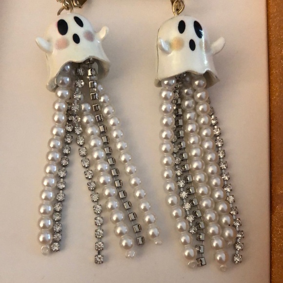 Betsey Johnson Gold Tone Just Treats Ghost Drop Earrings With Fringe NWT - Picture 5 of 10